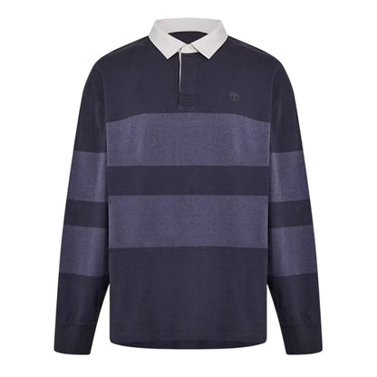 Black - Front - Timberland Mens Striped Long-Sleeved Rugby Polo Shirt