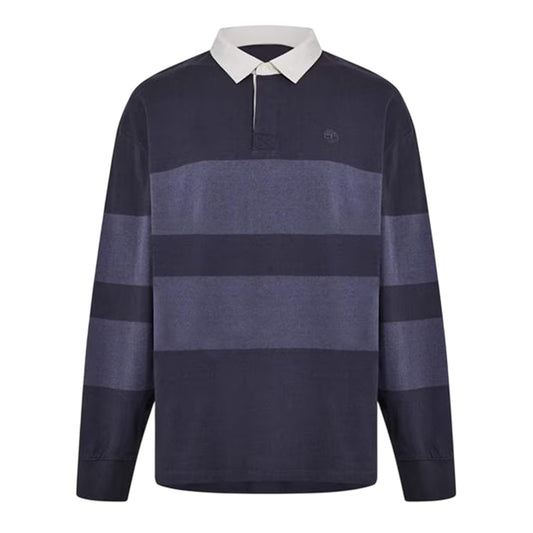 Black - Front - Timberland Mens Striped Long-Sleeved Rugby Polo Shirt