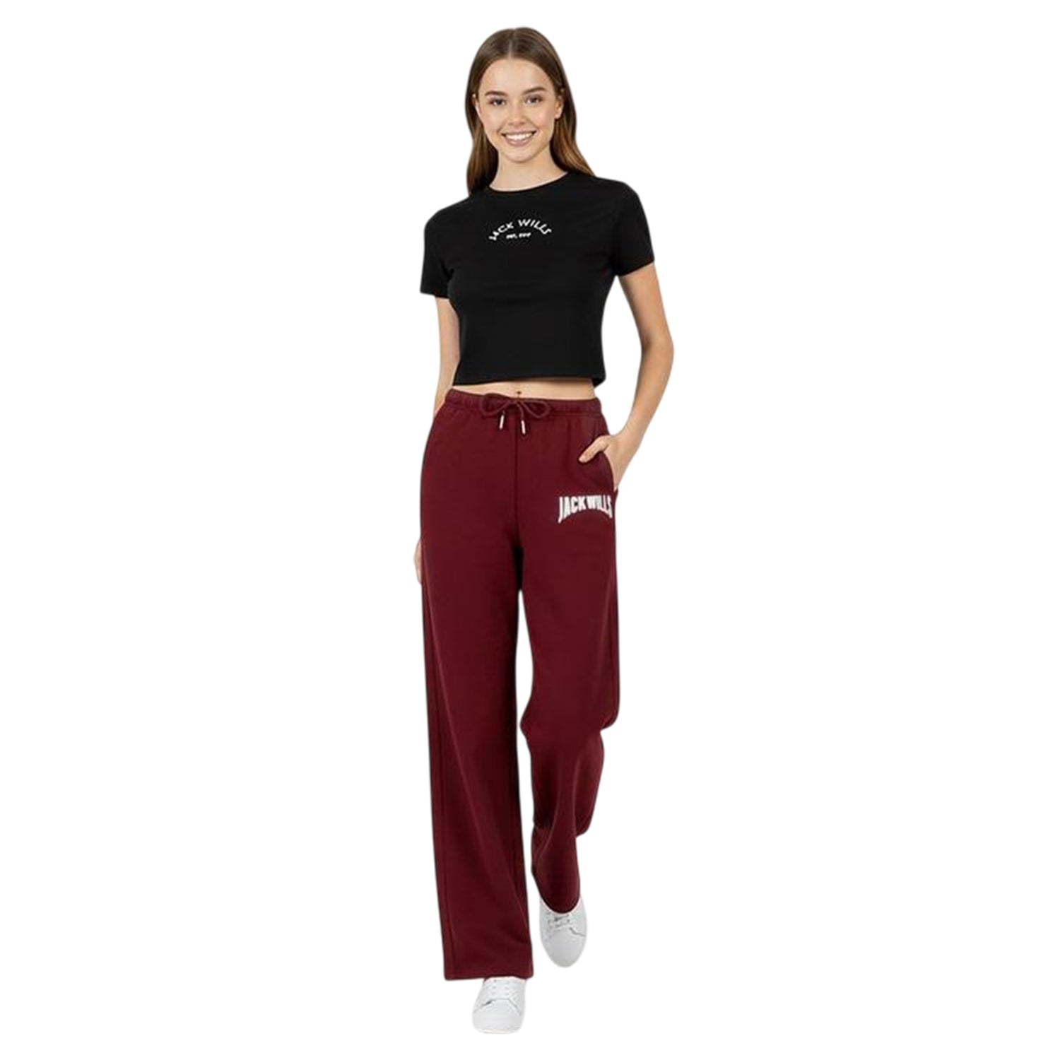Burgundy - Side - Jack Wills Womens-Ladies Varsity Sweatpants