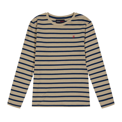 Light Brown-Black - Front - Farah Childrens-Kids Alport Stripe Long-Sleeved T-Shirt
