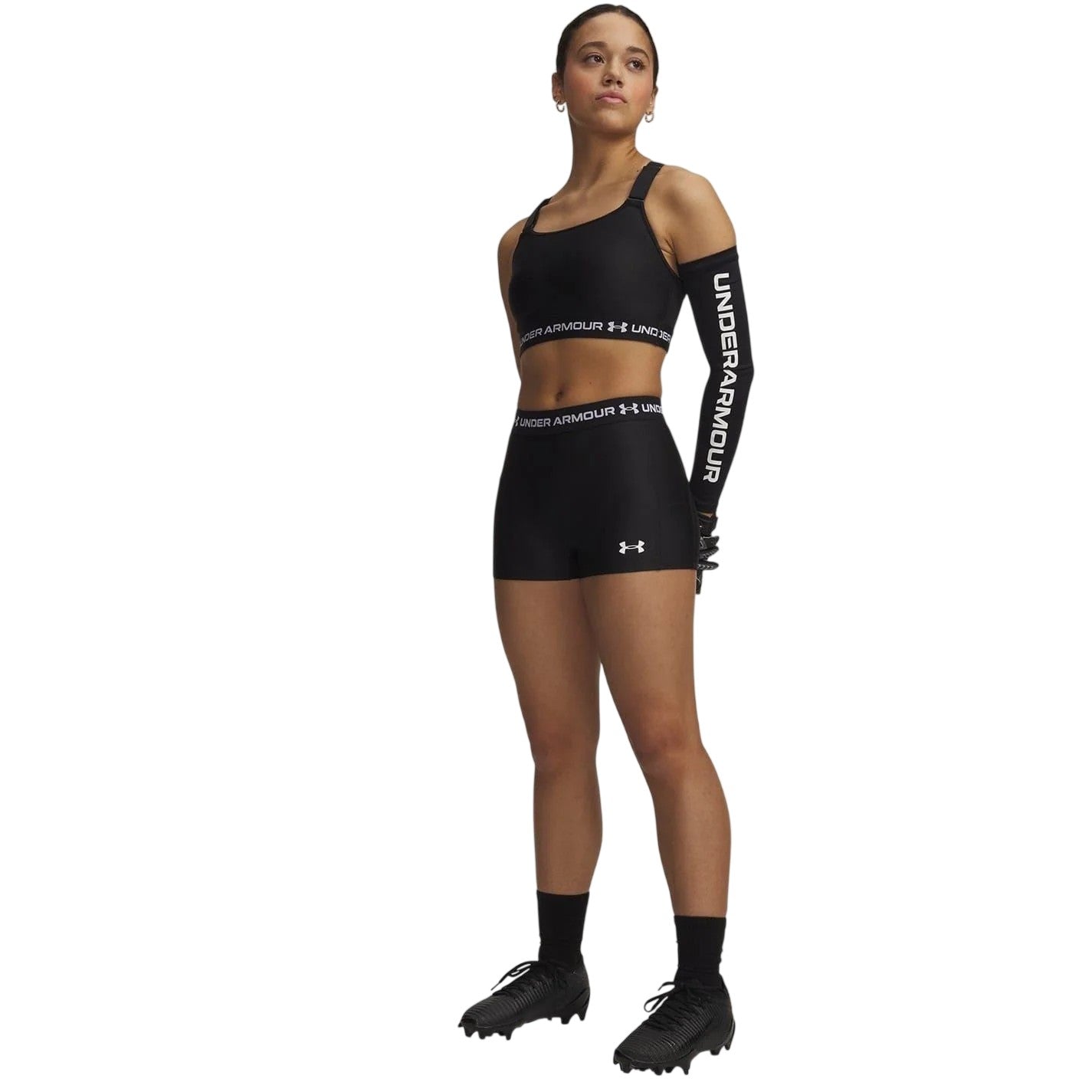 Black - Side - Under Armour Womens-Ladies HeatGear Shorts