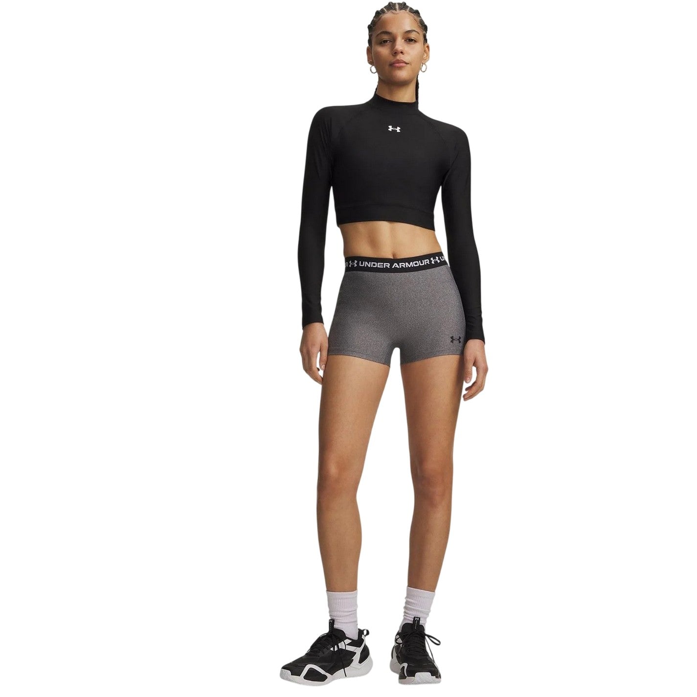 Charcoal-Black - Side - Under Armour Womens-Ladies HeatGear Shorts