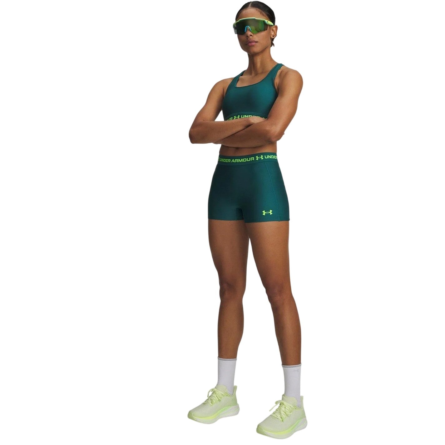 Green-Heather Green - Side - Under Armour Womens-Ladies HeatGear Shorts