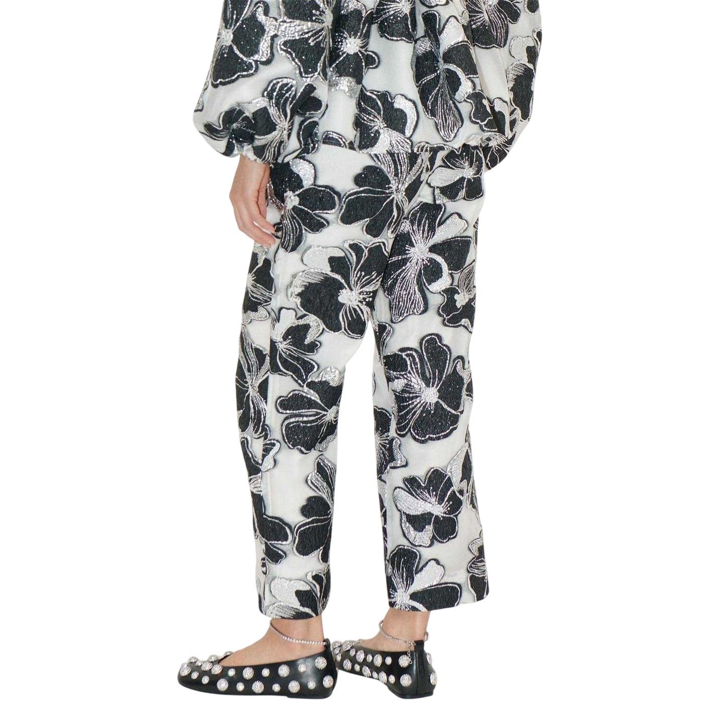 White-Black - Back - Stine Goya Womens-Ladies Floral Pattern Metallic Thread Formal Trousers
