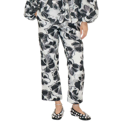 White-Black - Front - Stine Goya Womens-Ladies Floral Pattern Metallic Thread Formal Trousers