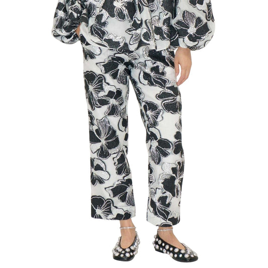 White-Black - Front - Stine Goya Womens-Ladies Floral Pattern Metallic Thread Formal Trousers