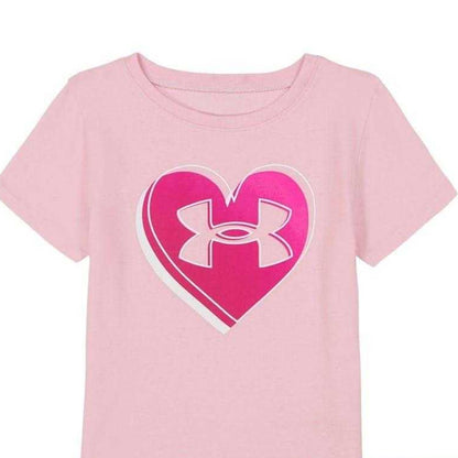 Pink - Side - Under Armour Girls Big Logo T-Shirt & Shorts Set
