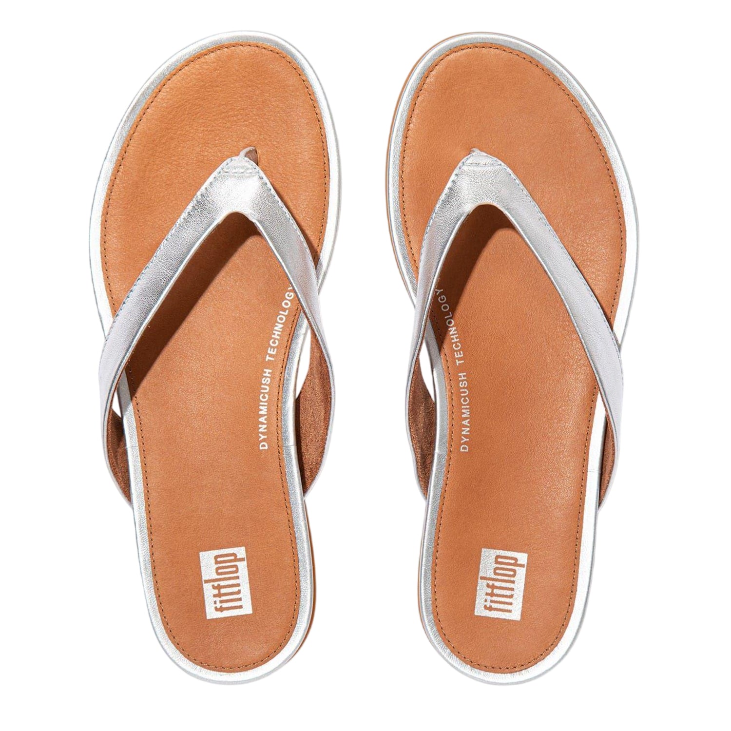 Silver - Side - FitFlop Womens-Ladies Gracie Leather Flat Flip Flops