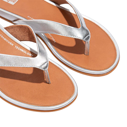 Silver - Lifestyle - FitFlop Womens-Ladies Gracie Leather Flat Flip Flops