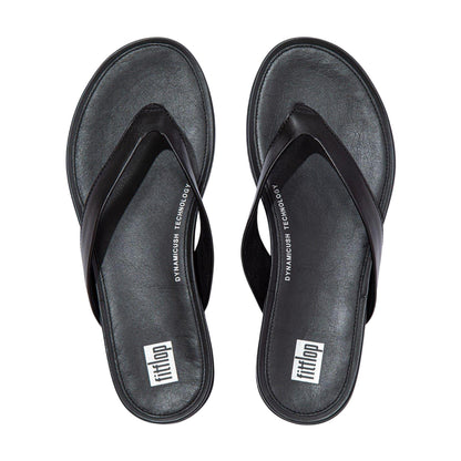 All Black - Side - FitFlop Womens-Ladies Gracie Leather Flat Flip Flops