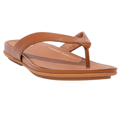 Light Tan - Back - FitFlop Womens-Ladies Gracie Leather Flat Flip Flops