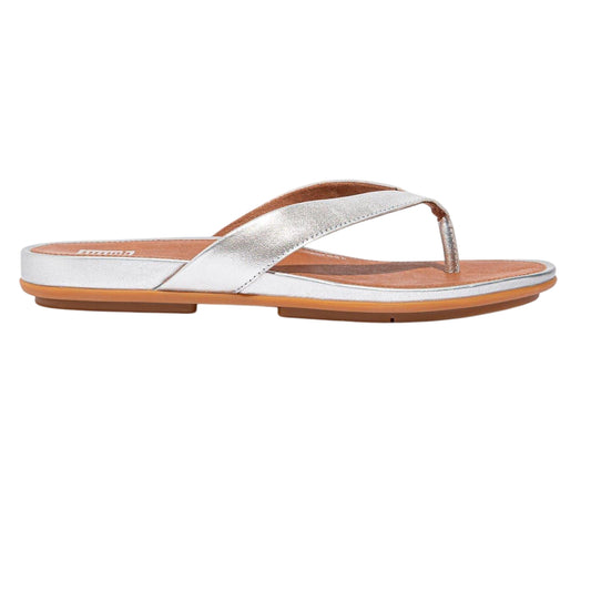 Silver - Front - FitFlop Womens-Ladies Gracie Leather Flat Flip Flops