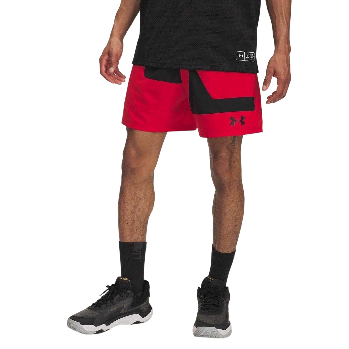 Red - Side - Under Armour Mens Zone Basketball Shorts