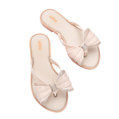 Nude - Side - Melissa Womens-Ladies Bow Detail Flip Flops
