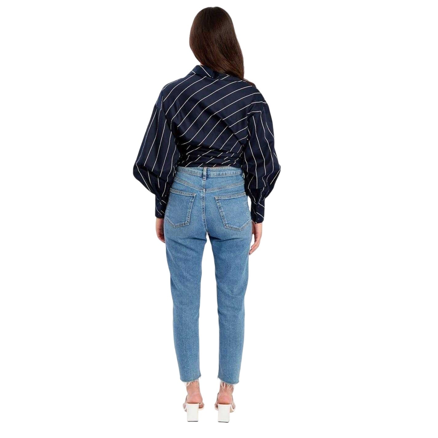 Navy - Back - Influence Womens-Ladies Cropped Relaxed Fit Balloon Sleeve Shirt