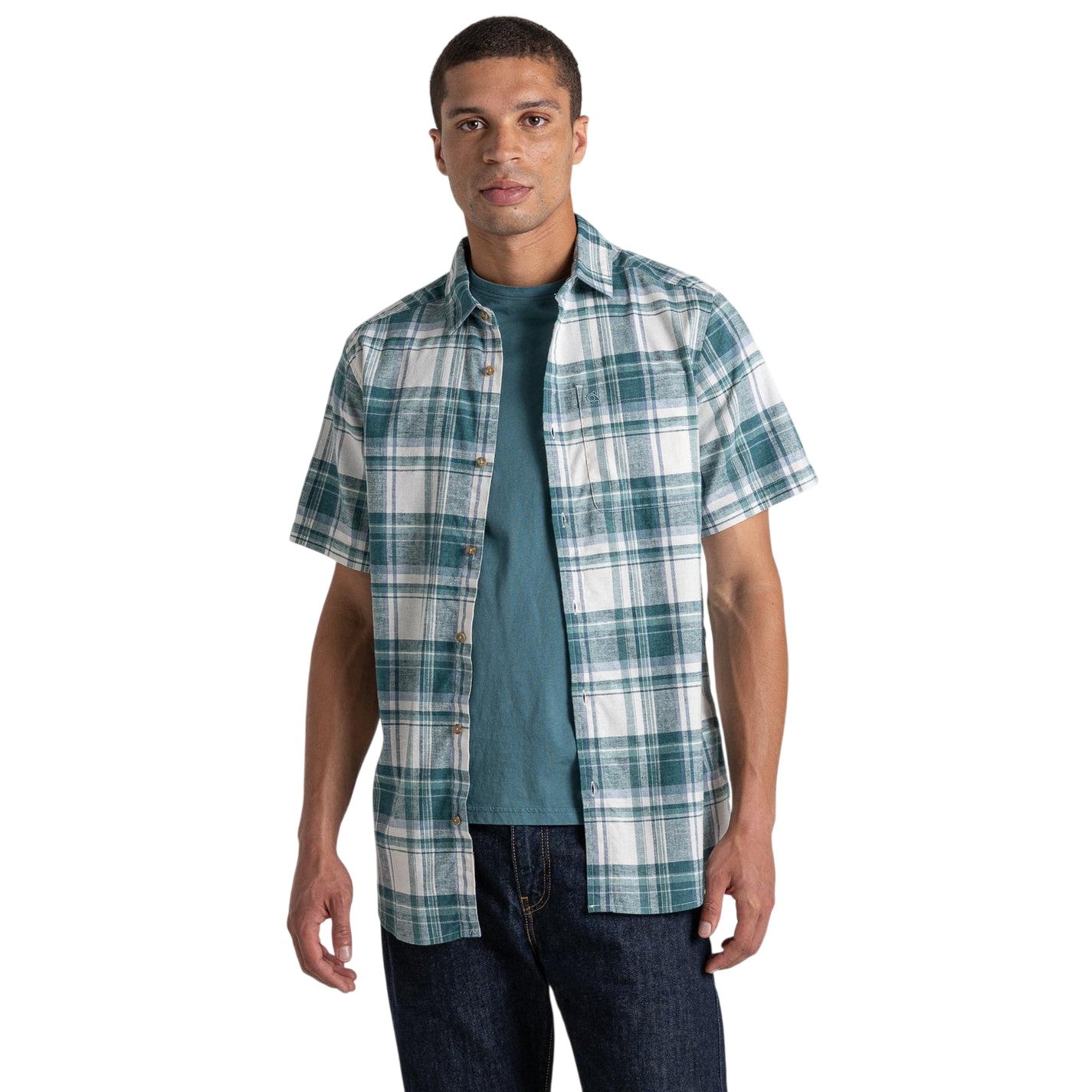 Teal Blue - Pack Shot - Craghoppers Mens Hila Point Collar Regular Shirt