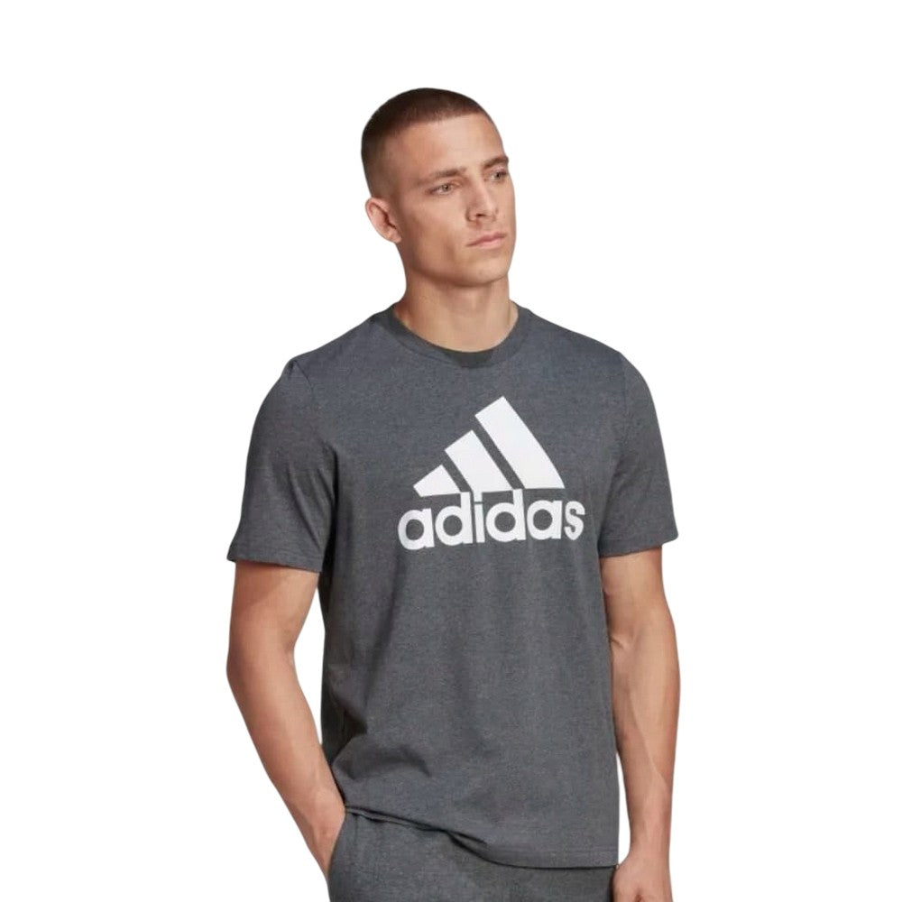Grey - Close up - Adidas Mens Essentials Big Logo Single Jersey T-Shirt
