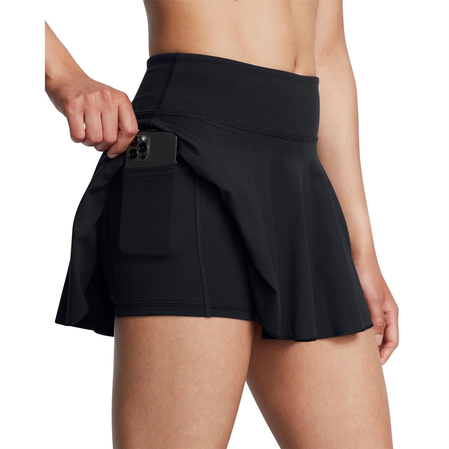 Black - Side - Under Armour Womens-Ladies Motion Pleated Skort
