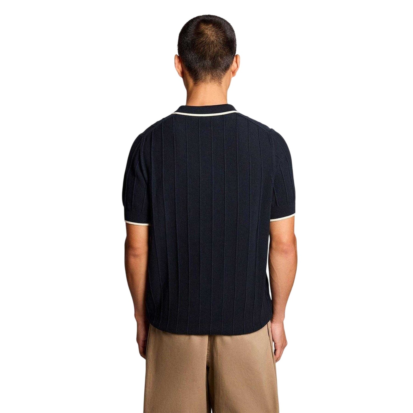 Dark Navy - Back - Lyle & Scott Mens Pique Knitted Polo Shirt