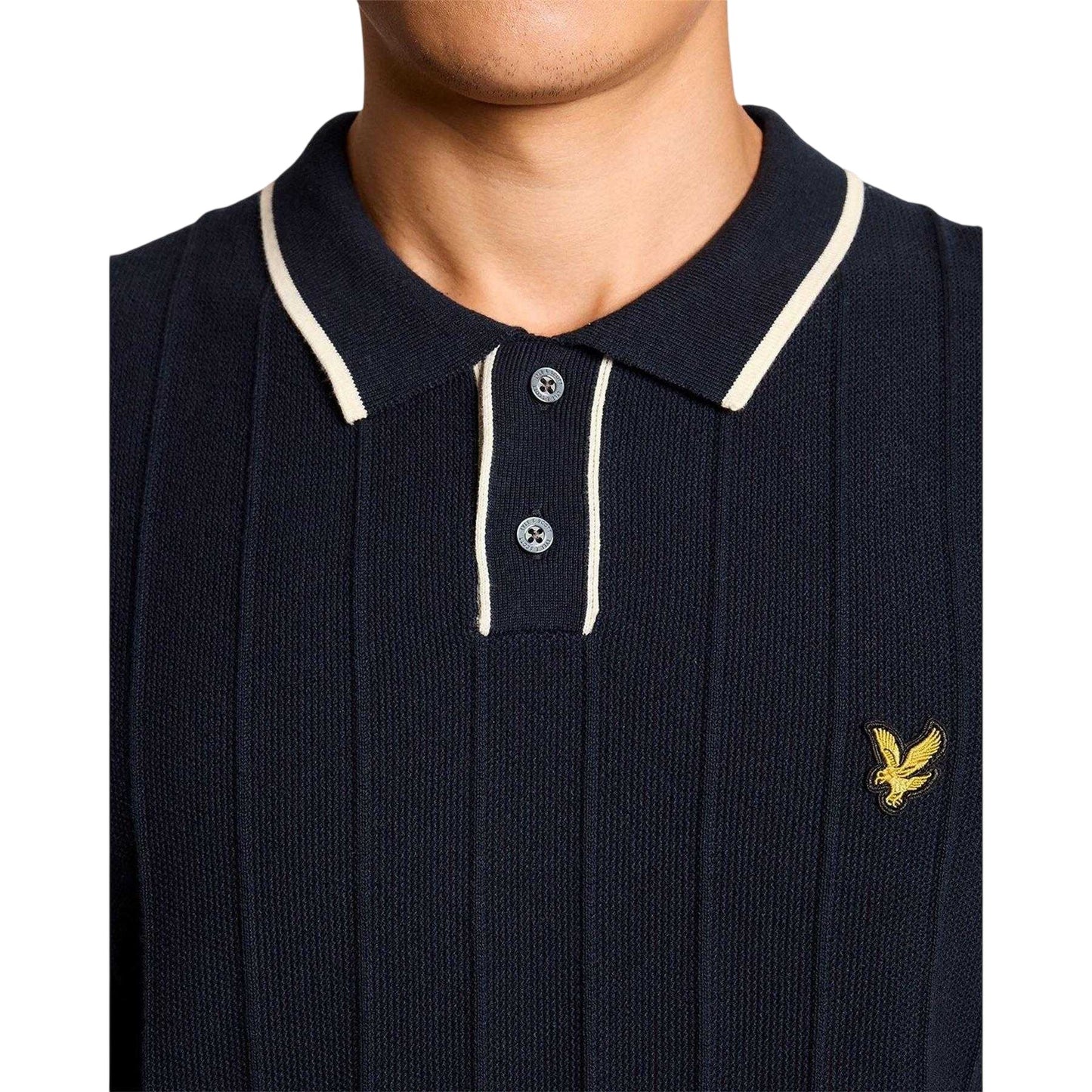 Dark Navy - Side - Lyle & Scott Mens Pique Knitted Polo Shirt