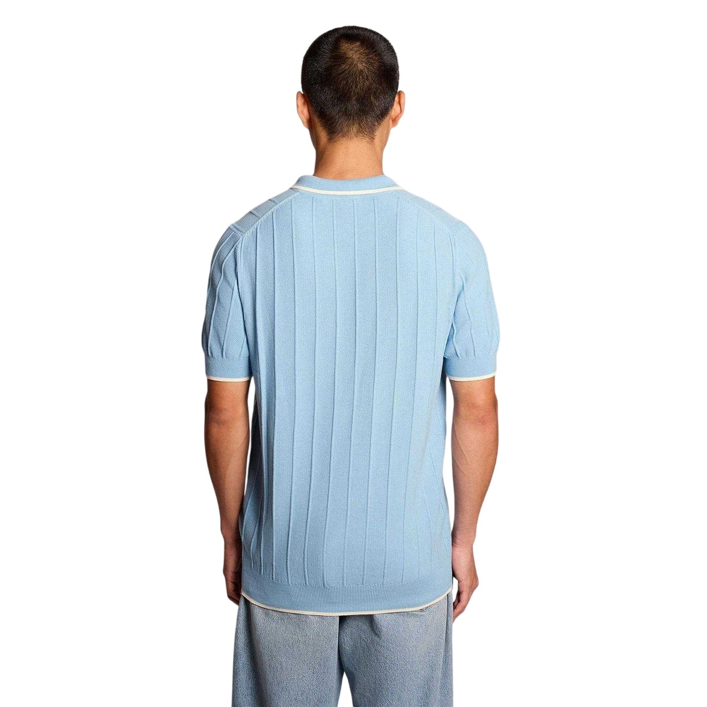 Chalk Blue - Back - Lyle & Scott Mens Pique Knitted Polo Shirt