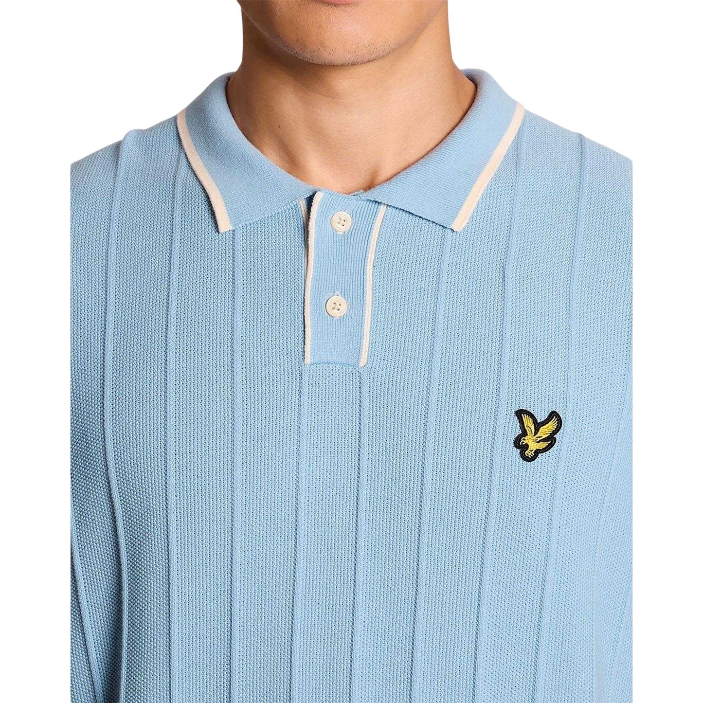 Chalk Blue - Side - Lyle & Scott Mens Pique Knitted Polo Shirt