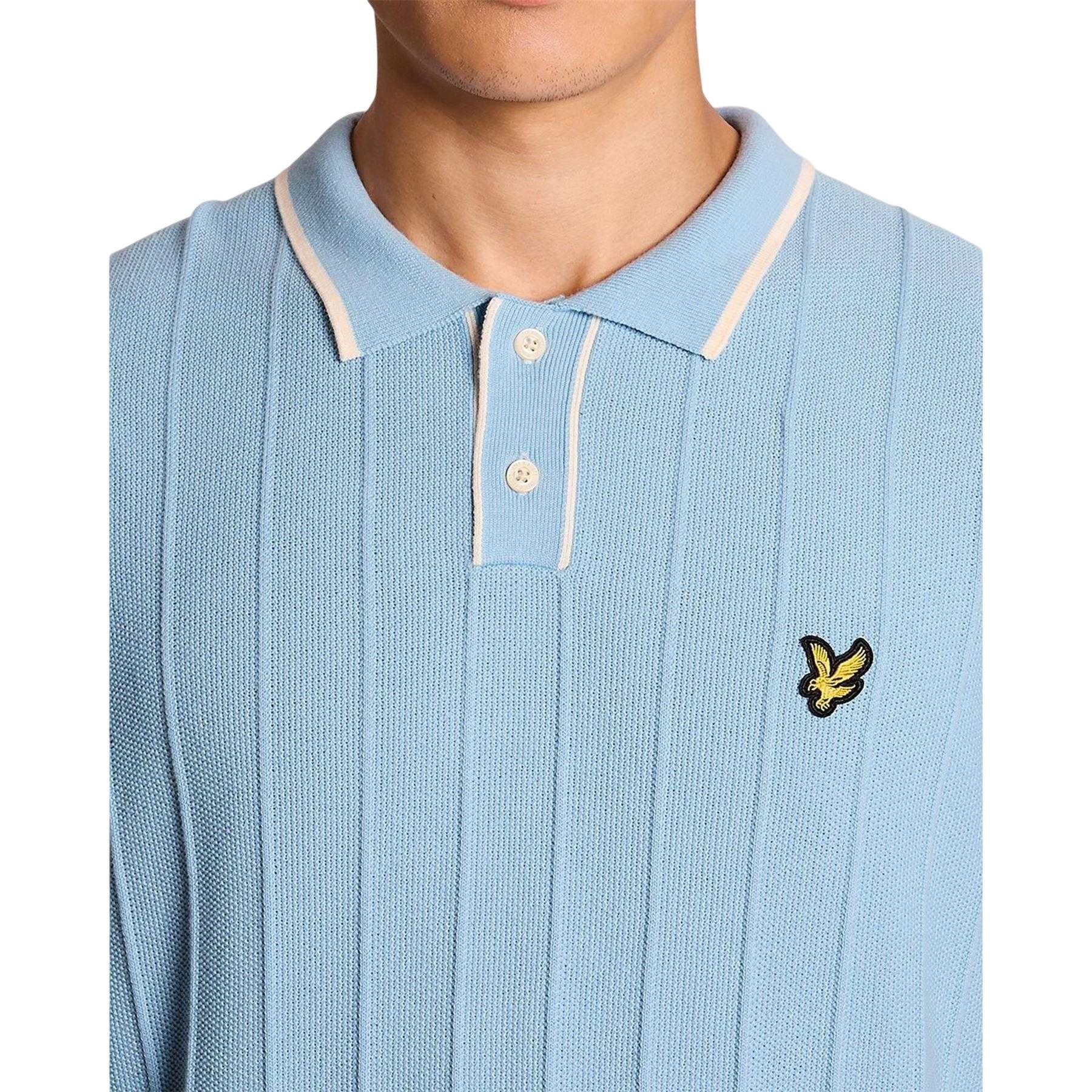 Chalk Blue - Side - Lyle & Scott Mens Pique Knitted Polo Shirt