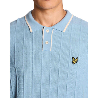 Chalk Blue - Side - Lyle & Scott Mens Pique Knitted Polo Shirt