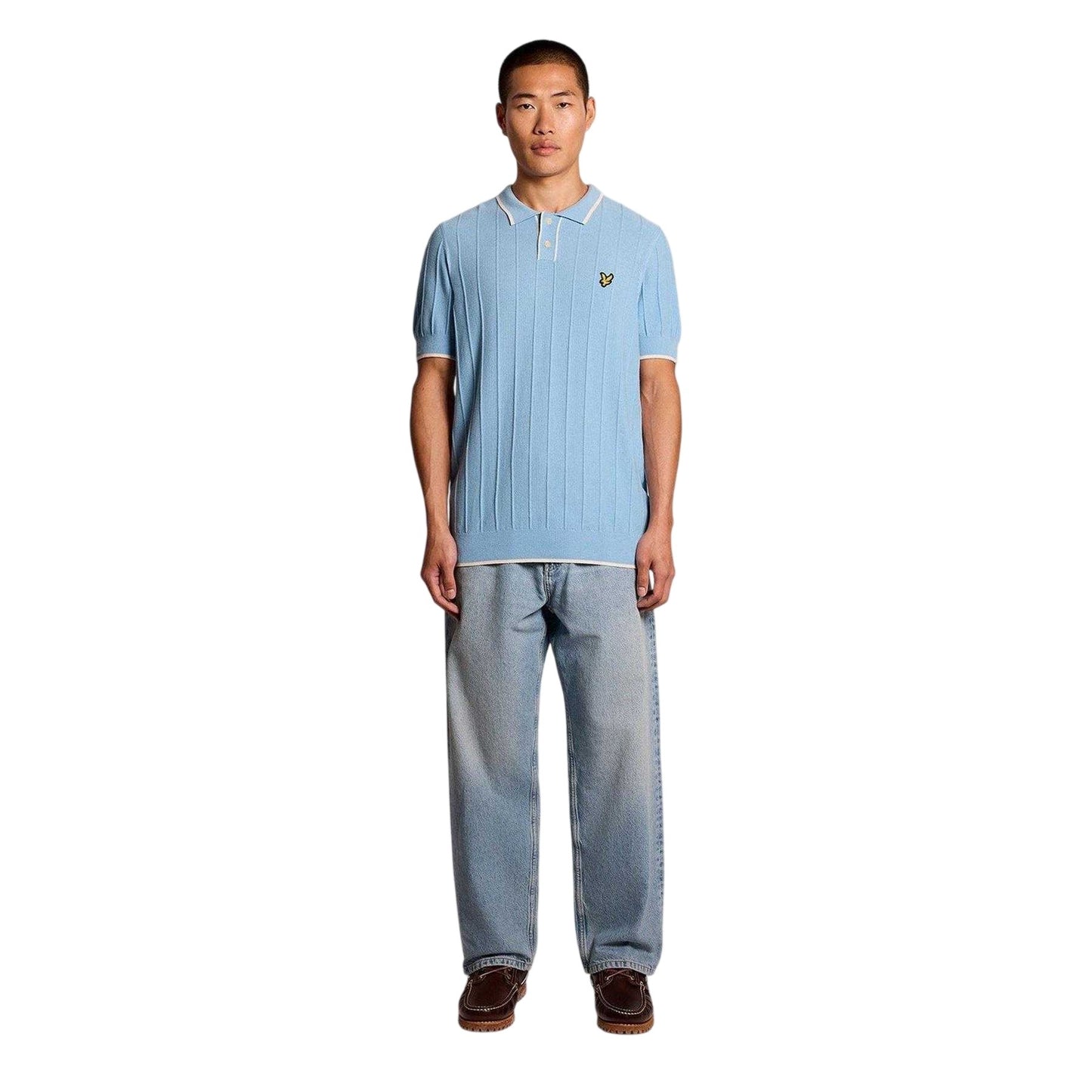Chalk Blue - Pack Shot - Lyle & Scott Mens Pique Knitted Polo Shirt