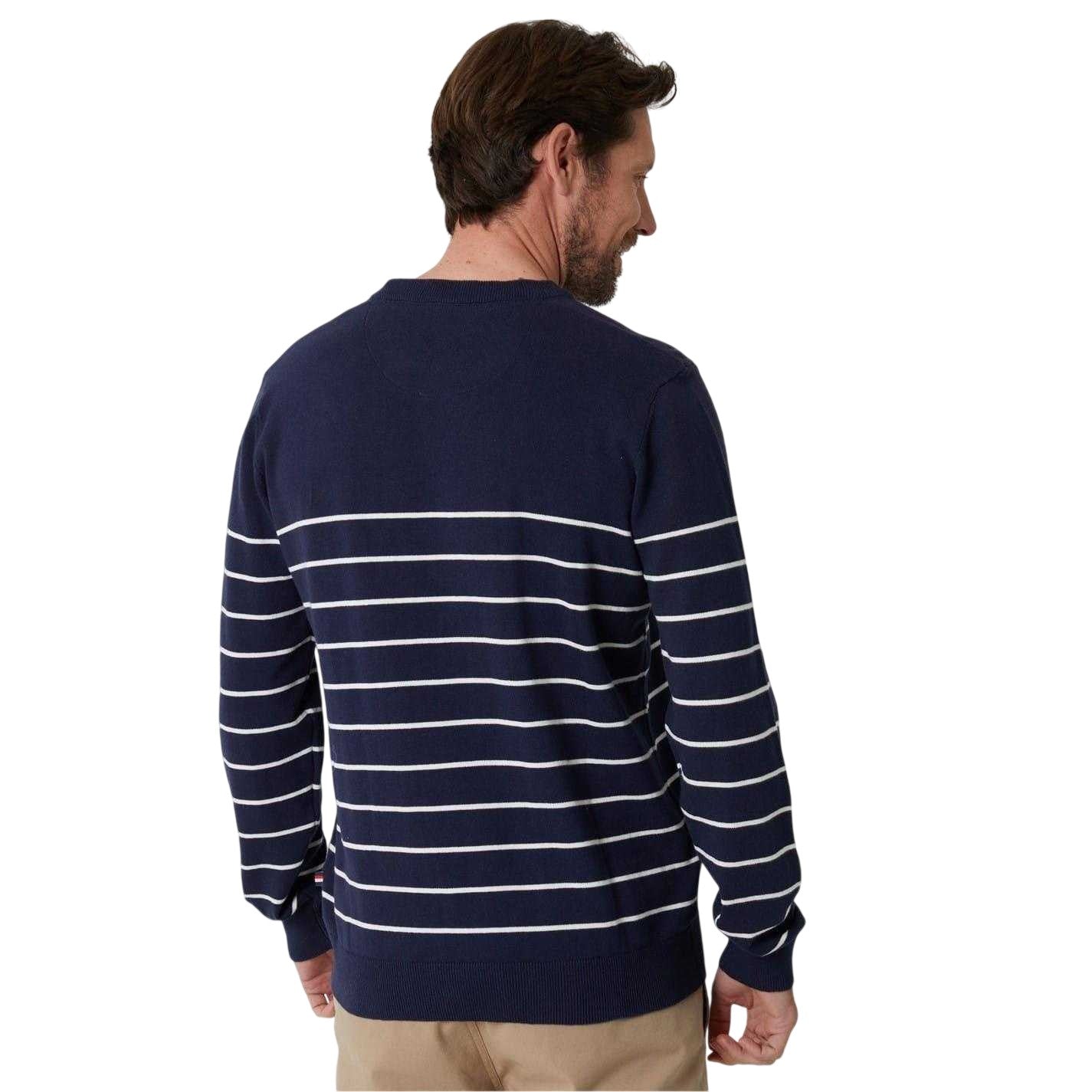 Navy-Ecru - Back - Joules Mens Stripe Regular Sweatshirt