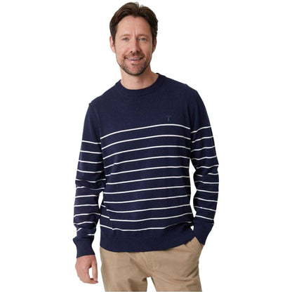 Navy-Ecru - Front - Joules Mens Stripe Regular Sweatshirt