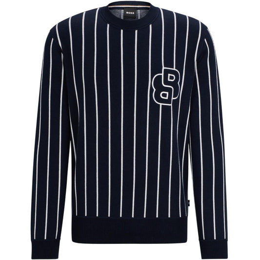 Dark Blue - Front - Boss Mens Striped Knitted Casual Jumper