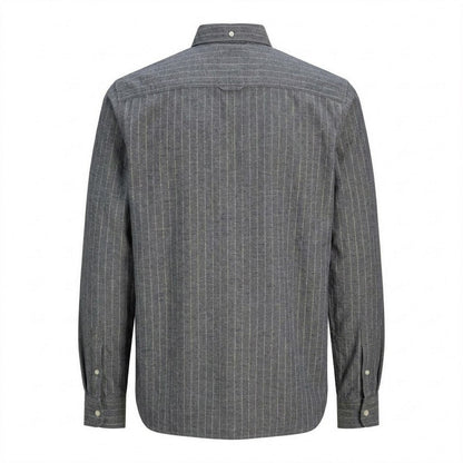 Dark Navy - Back - Jack And Jones Mens Pinstripe Regular Long-Sleeved Shirt