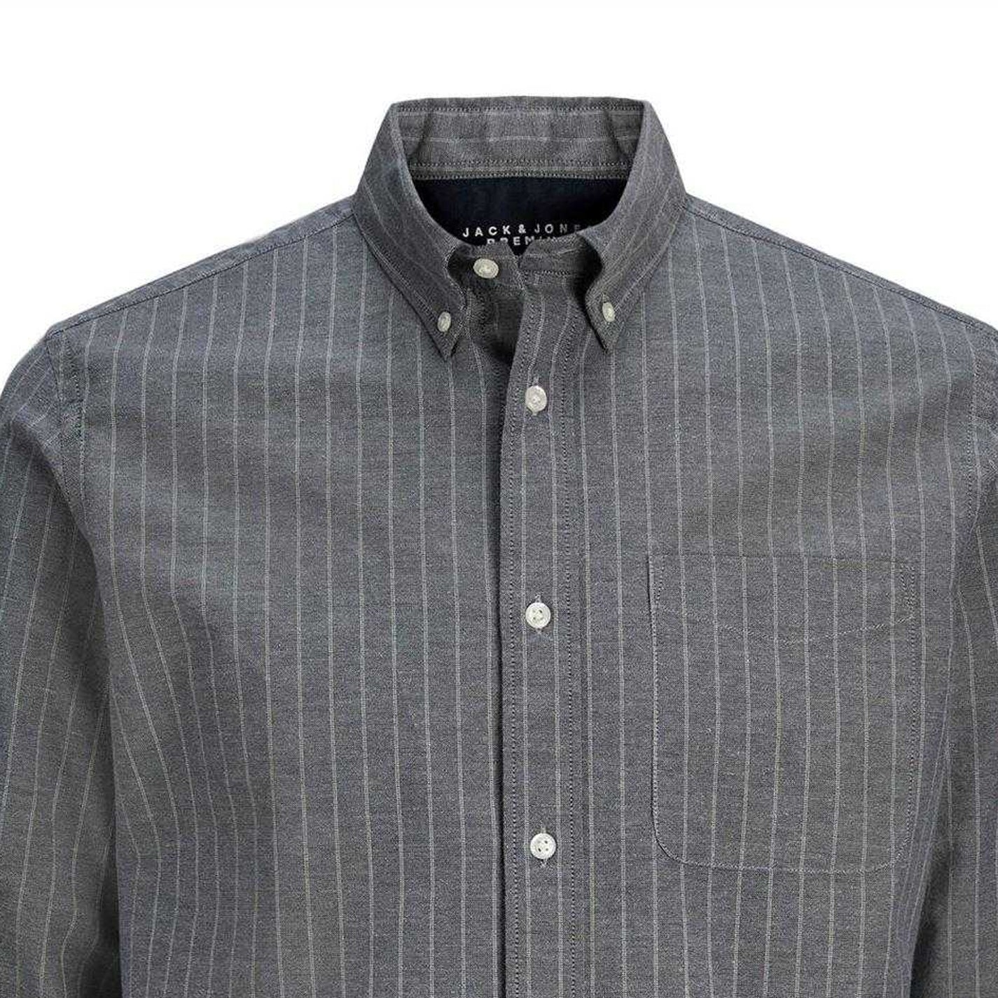 Dark Navy - Side - Jack And Jones Mens Pinstripe Regular Long-Sleeved Shirt