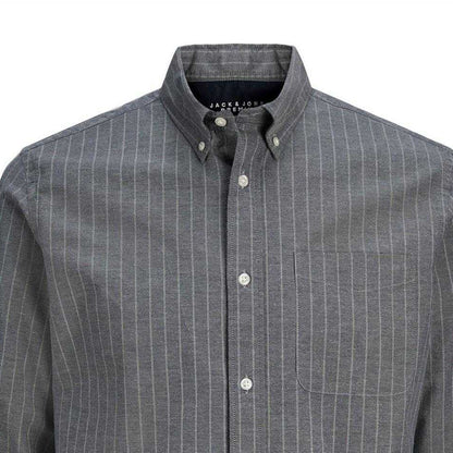 Dark Navy - Side - Jack And Jones Mens Pinstripe Regular Long-Sleeved Shirt