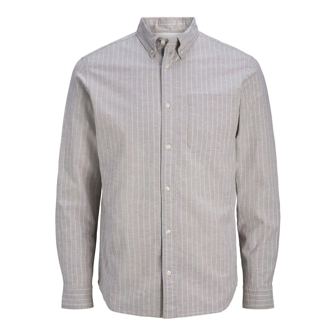 Feather Grey - Front - Jack And Jones Mens Pinstripe Regular Long-Sleeved Shirt