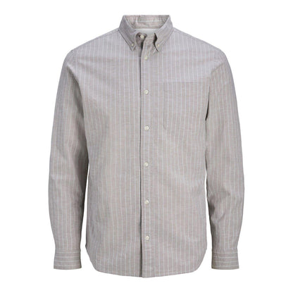 Feather Grey - Front - Jack And Jones Mens Pinstripe Regular Long-Sleeved Shirt