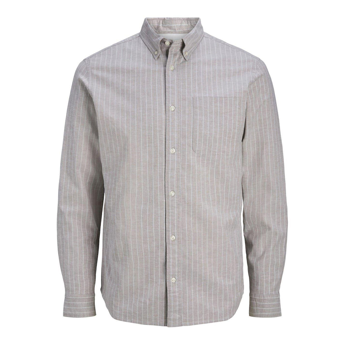 Feather Grey - Front - Jack And Jones Mens Pinstripe Regular Long-Sleeved Shirt