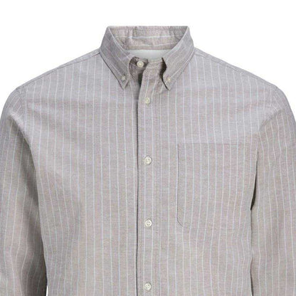 Feather Grey - Side - Jack And Jones Mens Pinstripe Regular Long-Sleeved Shirt