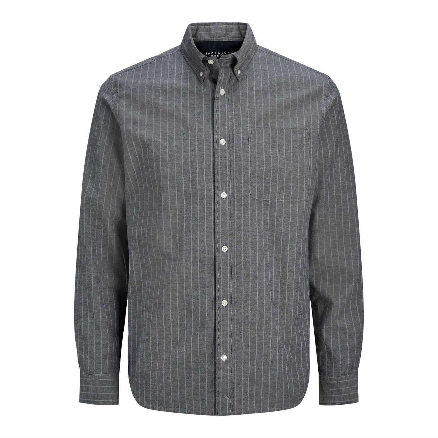 Dark Navy - Front - Jack And Jones Mens Pinstripe Regular Long-Sleeved Shirt