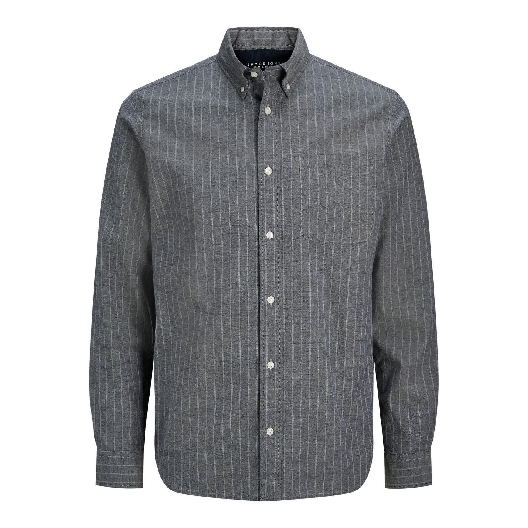 Dark Navy - Front - Jack And Jones Mens Pinstripe Regular Long-Sleeved Shirt