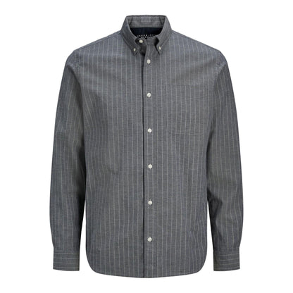 Dark Navy - Front - Jack And Jones Mens Pinstripe Regular Long-Sleeved Shirt
