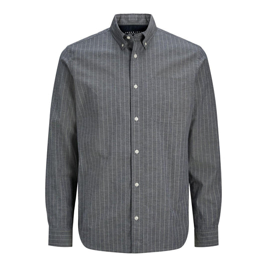 Dark Navy - Front - Jack And Jones Mens Pinstripe Regular Long-Sleeved Shirt
