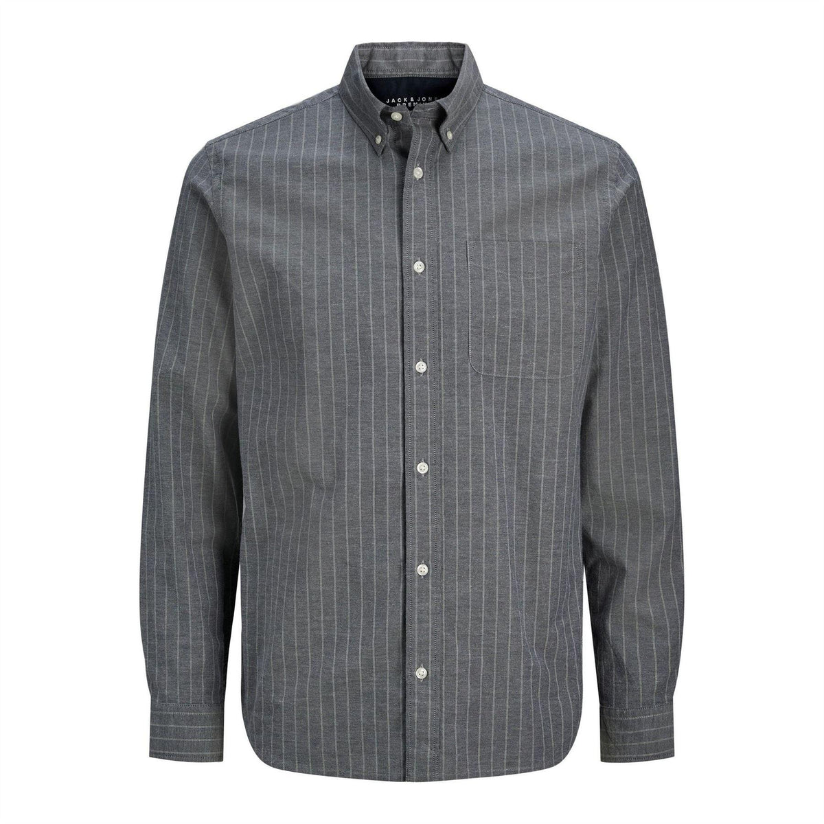 Dark Navy - Front - Jack And Jones Mens Pinstripe Regular Long-Sleeved Shirt