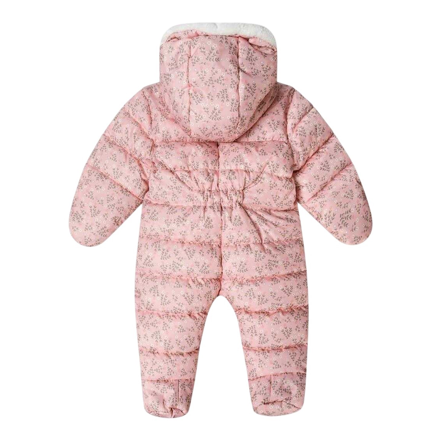 Light Pink - Back - Minoti Baby Floral Long-Sleeved Snowsuit