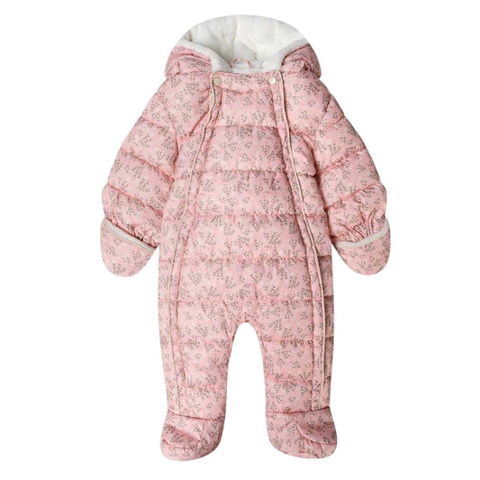 Light Pink - Front - Minoti Baby Floral Long-Sleeved Snowsuit
