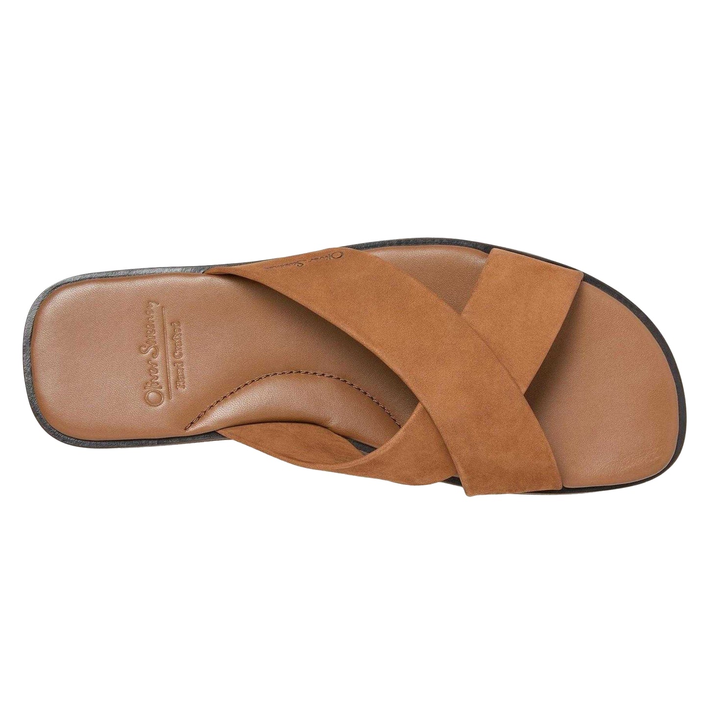 Tan - Side - Oliver Sweeney Mens Chesil Leather Cross Strap Flat Flip Flops