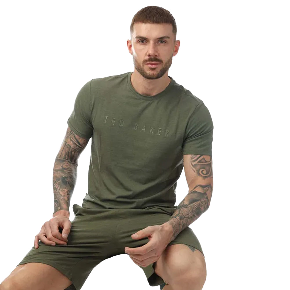 Khaki Green - Side - Ted Baker Mens Crew Neck T-Shirt