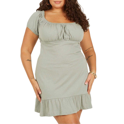 Sage - Front - Brave Soul Womens-Ladies Square Neck Plus Short-Sleeved Mini Dress