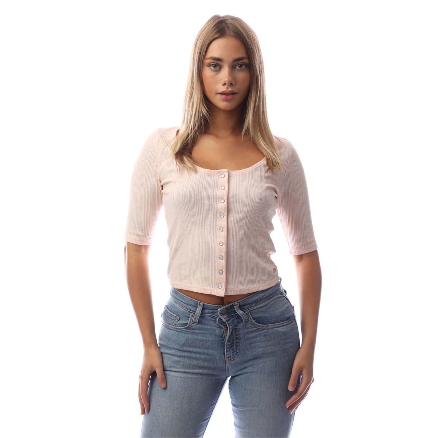 Pearl - Front - Levis Womens-Ladies Pointelle Round Neck 3-4 Sleeve Blouse